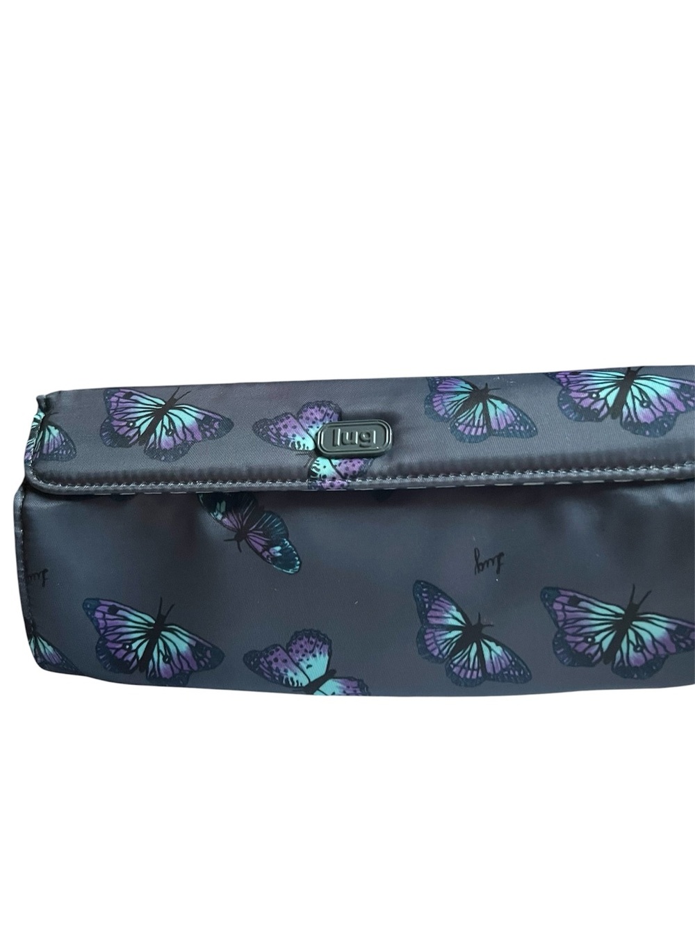 lug Black Phone Case Pouch with Iridescent Purple & Teal Butterflies